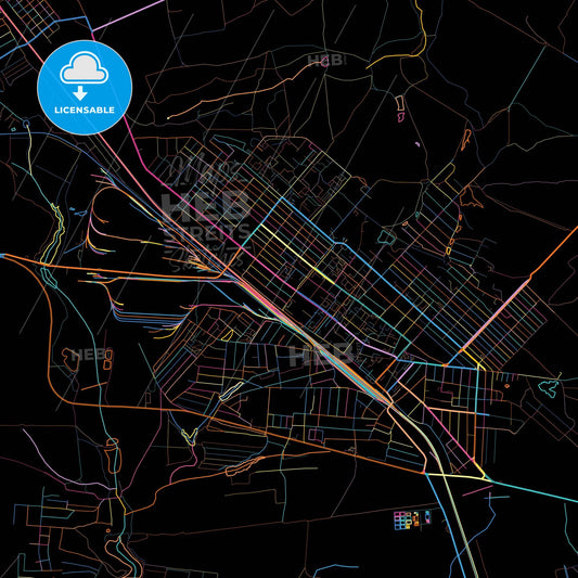 Khartsyzk, Donetsk Oblast, Ukraine, colorful city map on black background