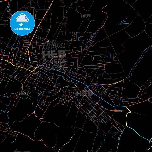 Chystiakove, Donetsk Oblast, Ukraine, colorful city map on black background