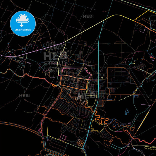 Netishyn, Khmelnytskyi Oblast, Ukraine, colorful city map on black background