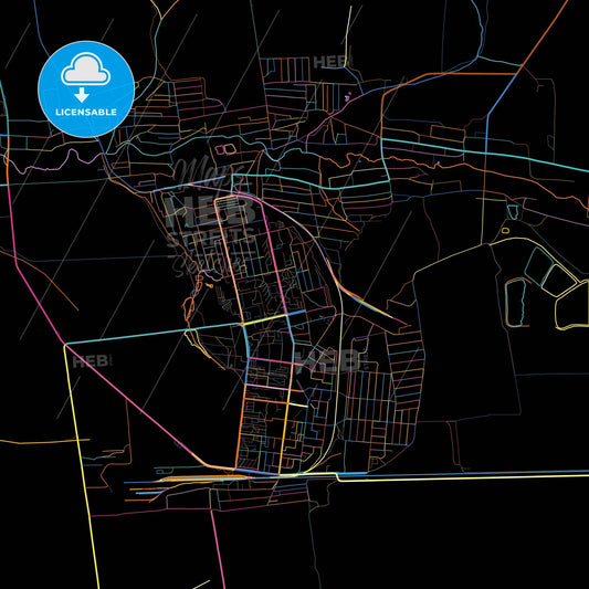 Dobropillia, Donetsk Oblast, Ukraine, colorful city map on black background