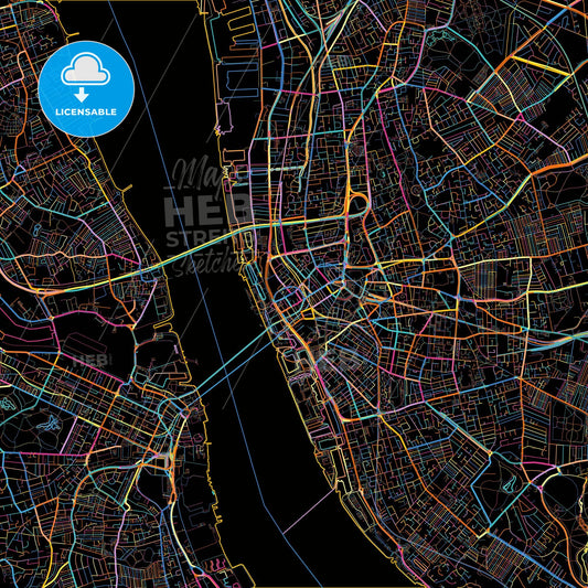 Liverpool, North West England, England, colorful city map on black background
