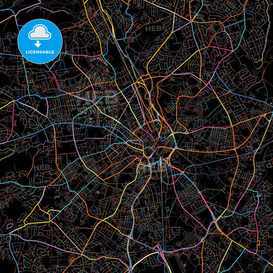 Bradford, Yorkshire and the Humber, England, colorful city map on black background