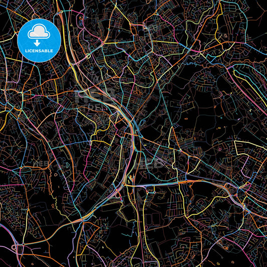 Stoke-on-Trent, West Midlands, England, colorful city map on black background