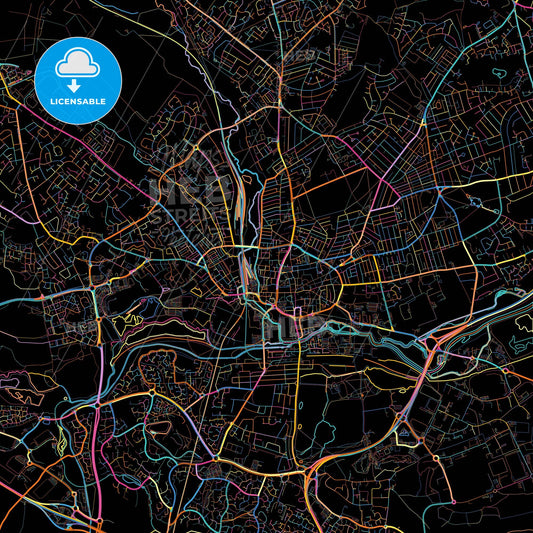 Northampton, East Midlands, England, colorful city map on black background