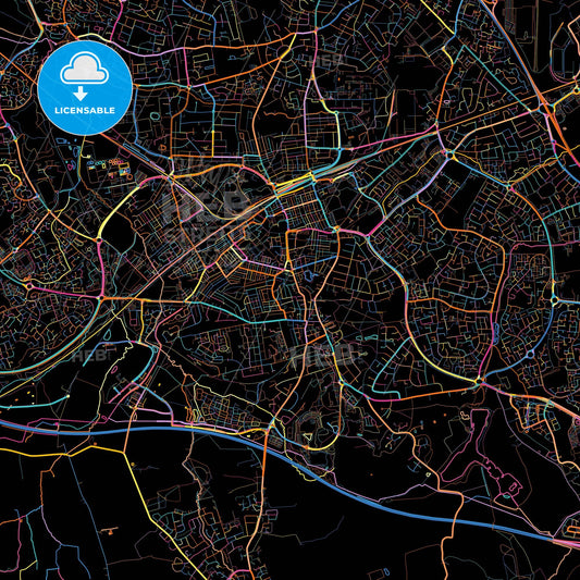 Swindon, South West England, England, colorful city map on black background