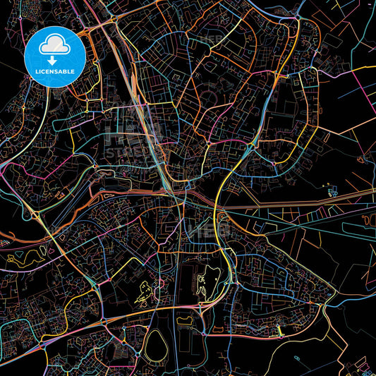 Peterborough, East of England, England, colorful city map on black background