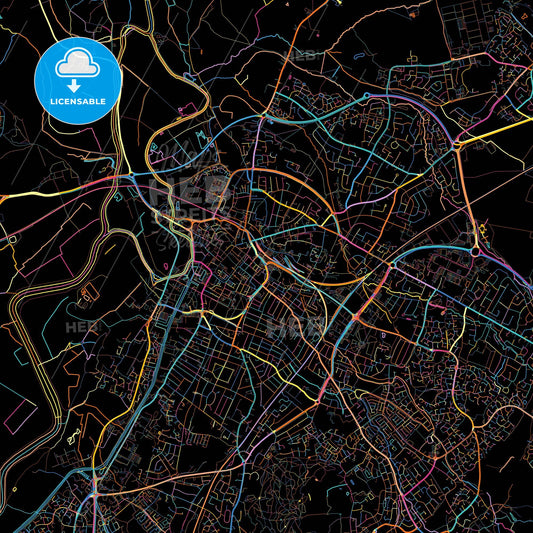 Gloucester, South West England, England, colorful city map on black background