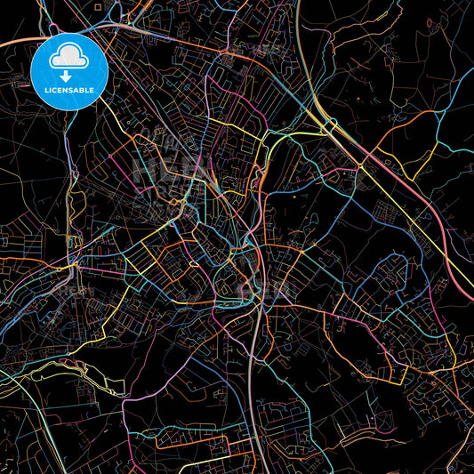 Watford, East of England, England, colorful city map on black background
