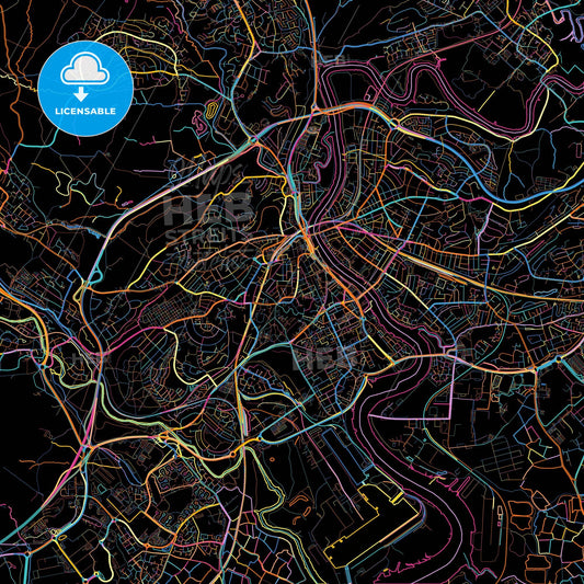 Newport, Newport, Wales, colorful city map on black background