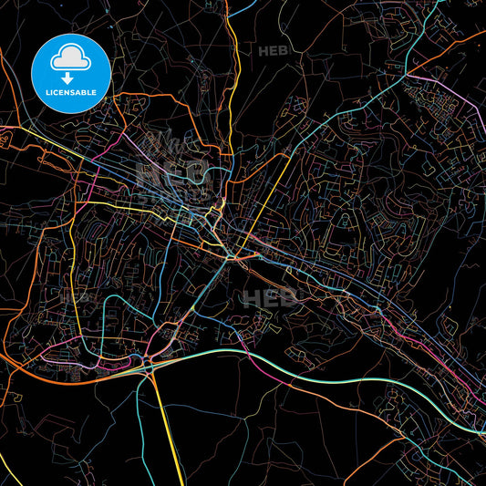 High Wycombe, South East England, England, colorful city map on black background