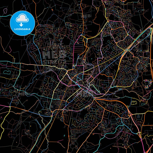 Chelmsford, East of England, England, colorful city map on black background