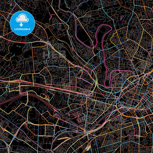 Salford, North West England, England, colorful city map on black background