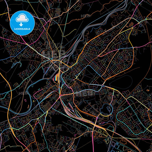 Doncaster, Yorkshire and the Humber, England, colorful city map on black background