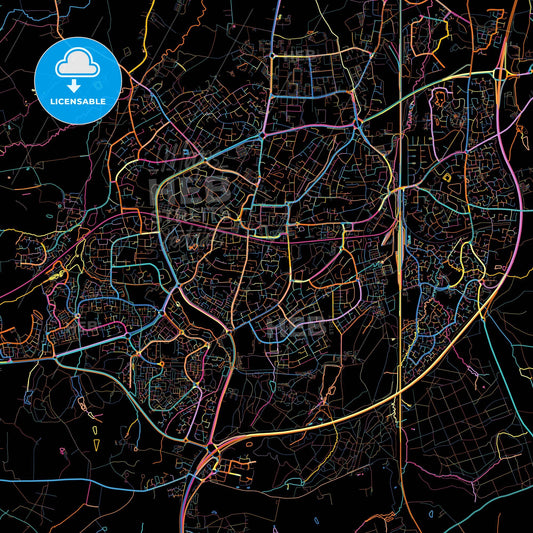 Crawley, South East England, England, colorful city map on black background