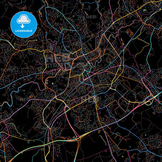 Rochdale, North West England, England, colorful city map on black background