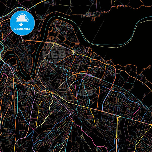 Gillingham, South East England, England, colorful city map on black background