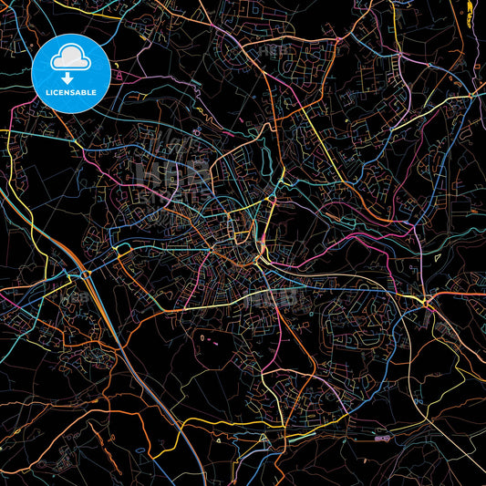 Barnsley, Yorkshire and the Humber, England, colorful city map on black background