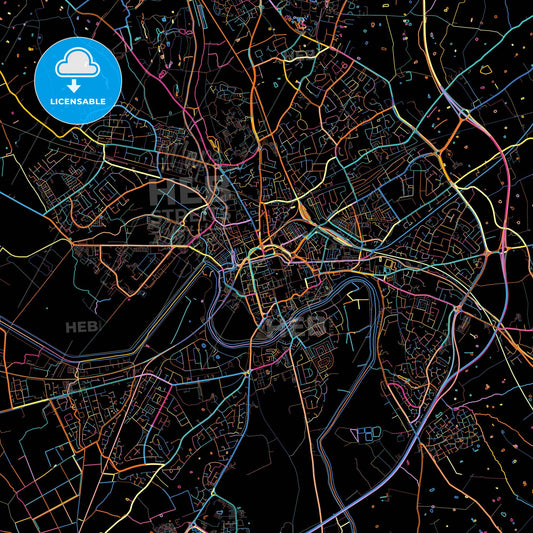 Chester, North West England, England, colorful city map on black background