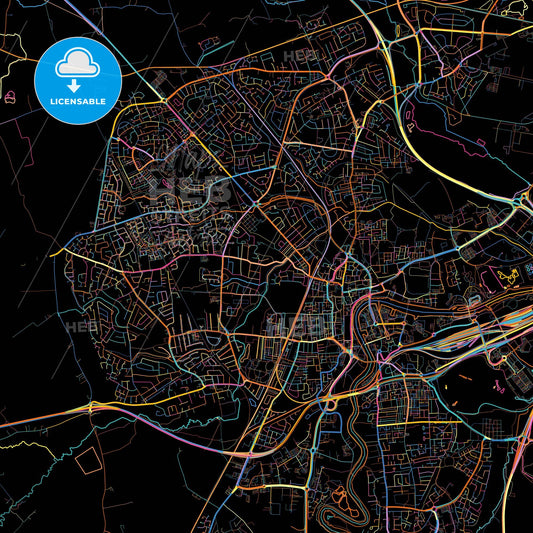 Stockton-on-Tees, North East England, England, colorful city map on black background