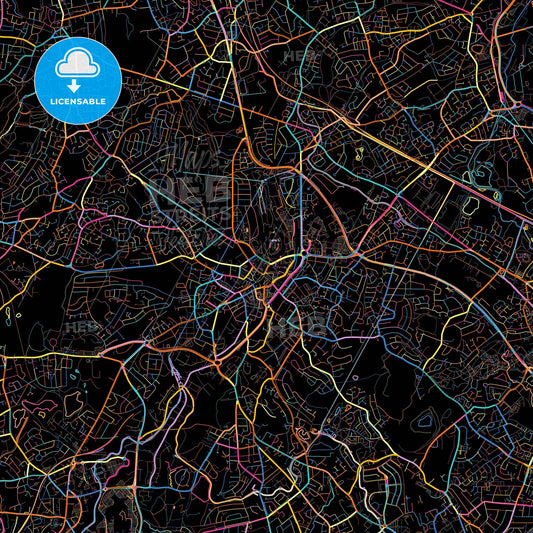 Dudley, West Midlands, England, colorful city map on black background