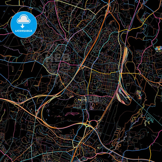 Eastleigh, South East England, England, colorful city map on black background