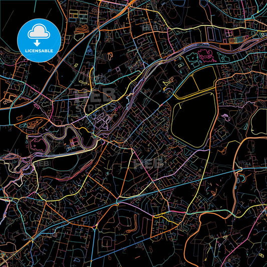 Walton-on-Thames, South East England, England, colorful city map on black background
