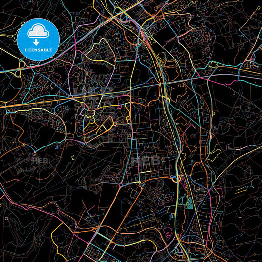 Farnborough, South East England, England, colorful city map on black background