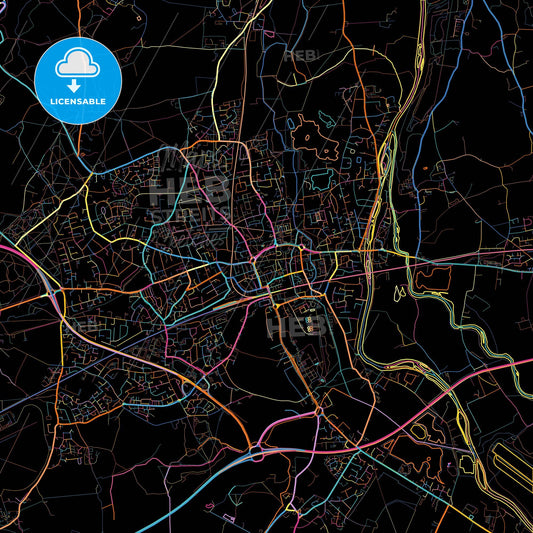 Maidenhead, South East England, England, colorful city map on black background
