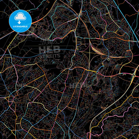 Filton, South West England, England, colorful city map on black background