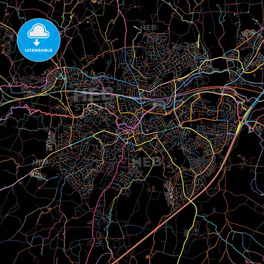 Taunton, South West England, England, colorful city map on black background