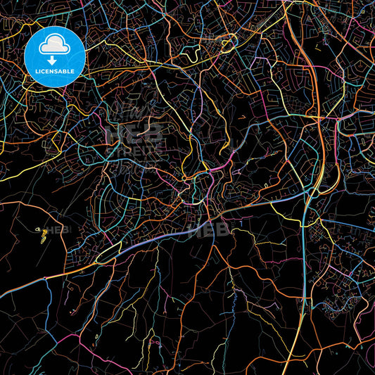 Halesowen, West Midlands, England, colorful city map on black background