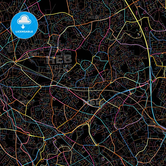 Willenhall, West Midlands, England, colorful city map on black background