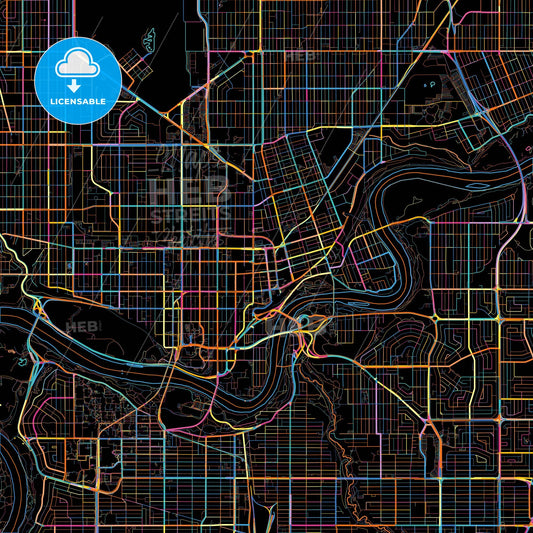 Edmonton, Alberta, Canada, colorful city map on black background