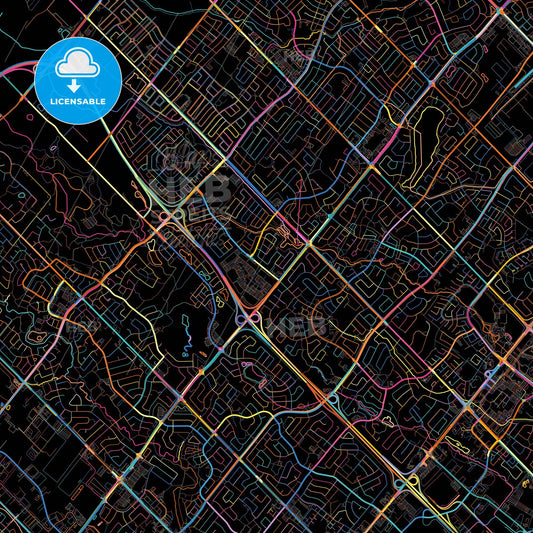 Brampton, Ontario, Canada, colorful city map on black background