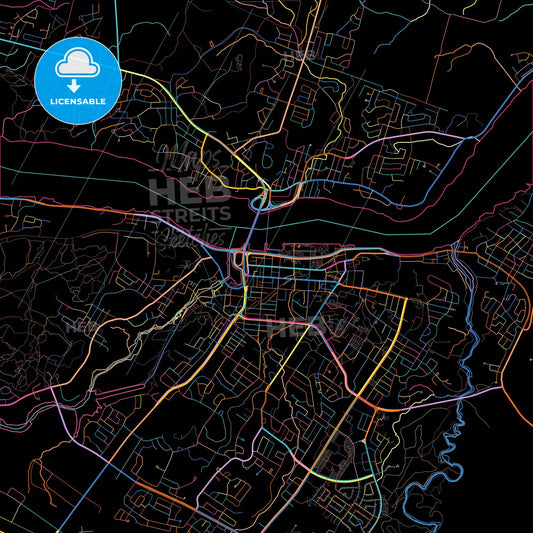 Saguenay, Quebec, Canada, colorful city map on black background