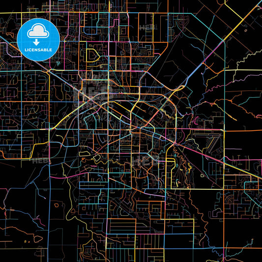 Langley, British Columbia, Canada, colorful city map on black background