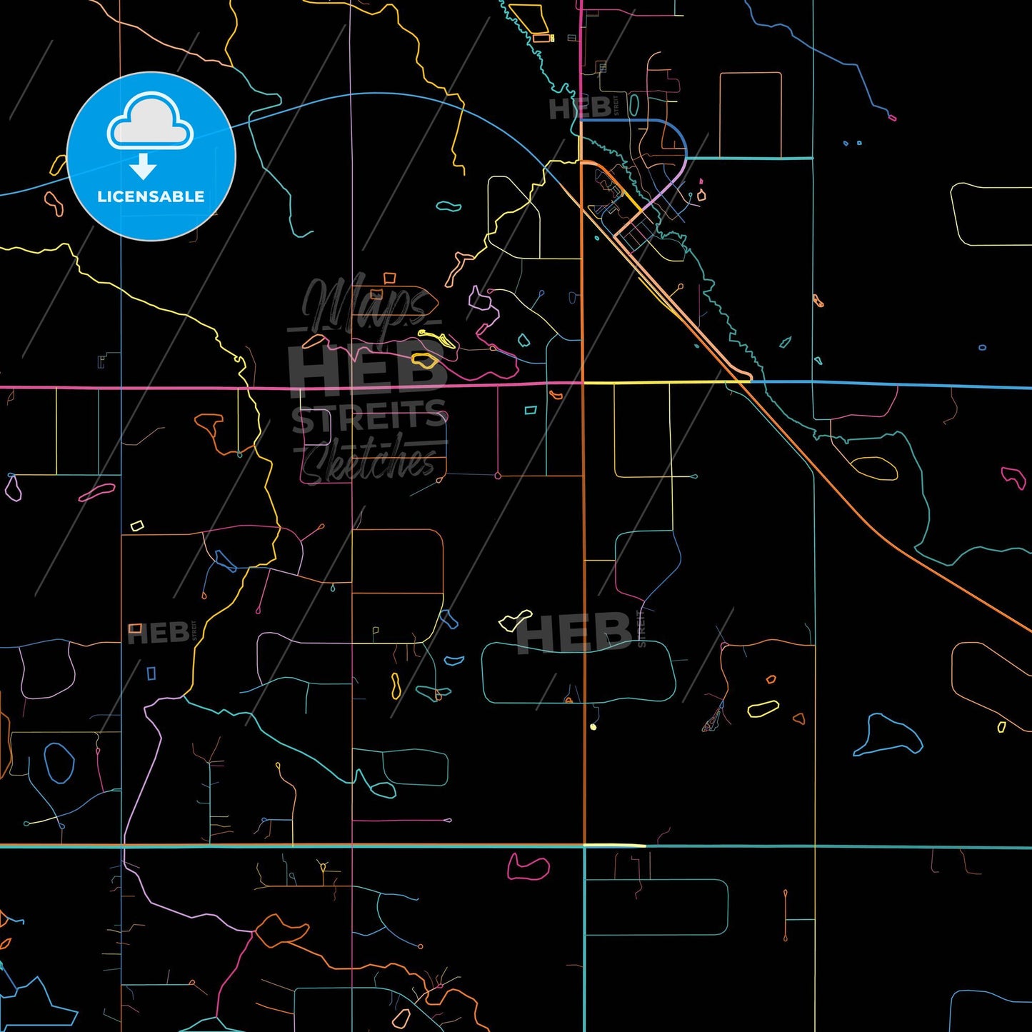 Strathcona County, Alberta, Canada, colorful city map on black background