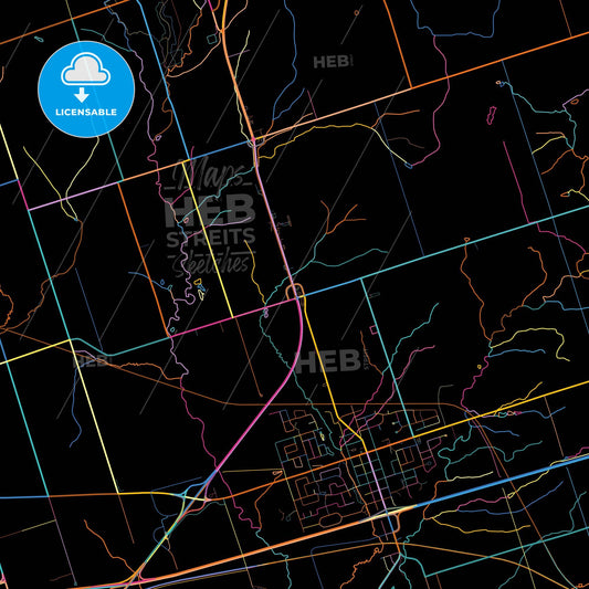 Clarington, Ontario, Canada, colorful city map on black background