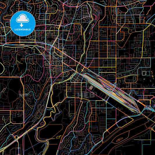 Port Coquitlam, British Columbia, Canada, colorful city map on black background