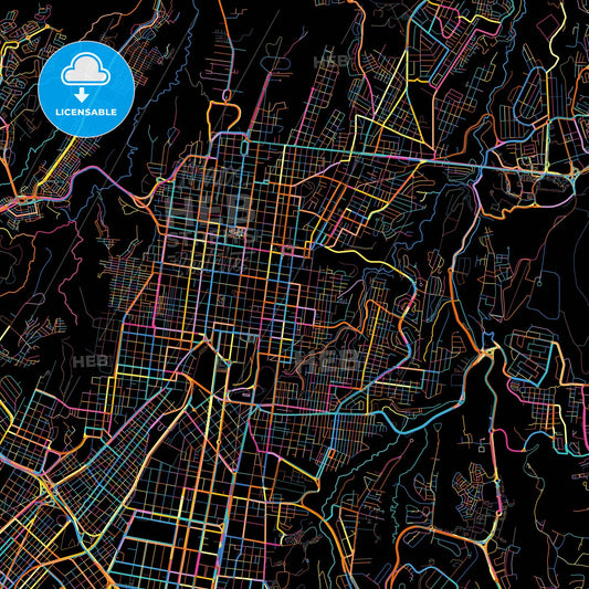 Guatemala City, Guatemala, Guatemala, colorful city map on black background