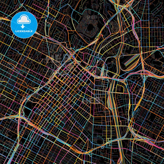 Los Angeles, California, United States, colorful city map on black background