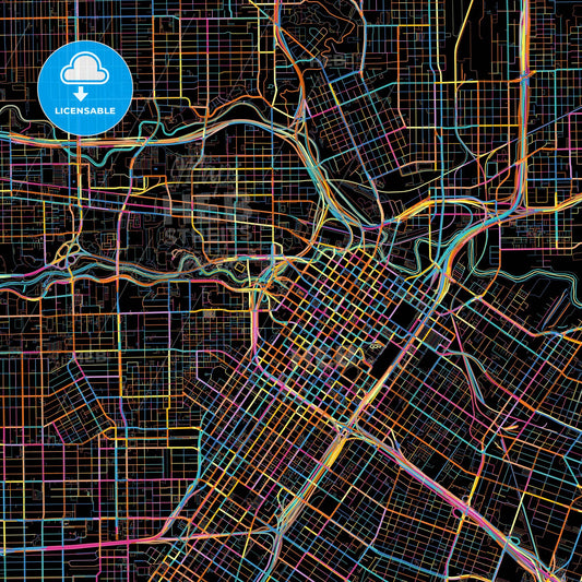 Houston, Texas, United States, colorful city map on black background