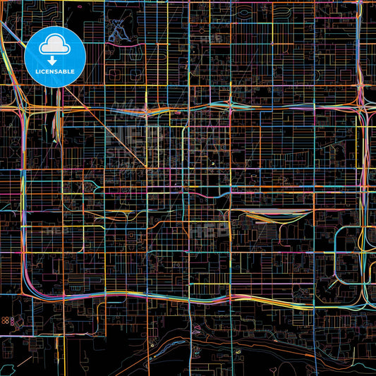 Phoenix, Arizona, United States, colorful city map on black background