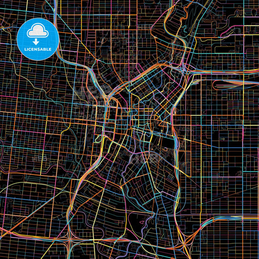 San Antonio, Texas, United States, colorful city map on black background