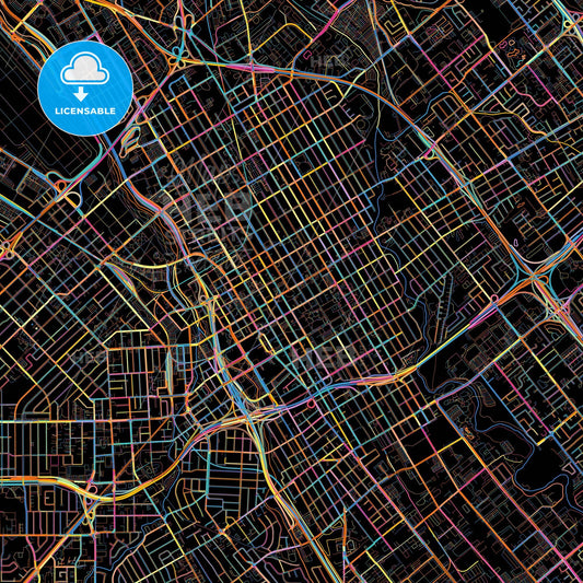 San Jose, California, United States, colorful city map on black background