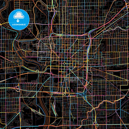 Indianapolis, Indiana, United States, colorful city map on black background