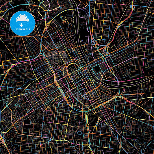 Nashville, Tennessee, United States, colorful city map on black background