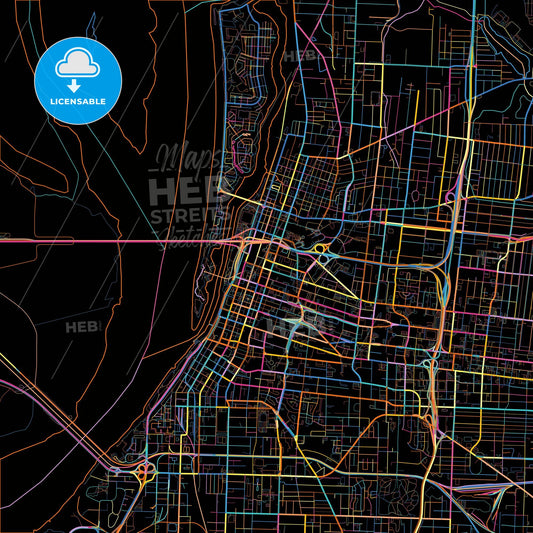 Memphis, Tennessee, United States, colorful city map on black background