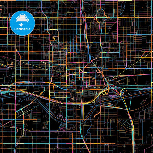 Oklahoma City, Oklahoma, United States, colorful city map on black background