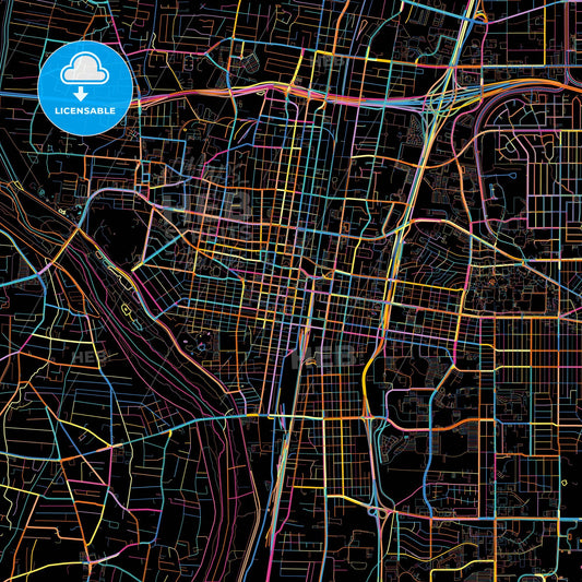 Albuquerque, New Mexico, United States, colorful city map on black background